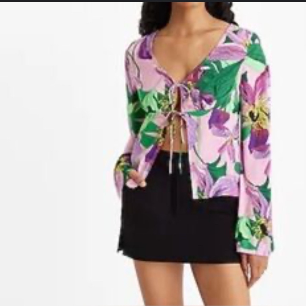 Floral Pink and Green tie blouse